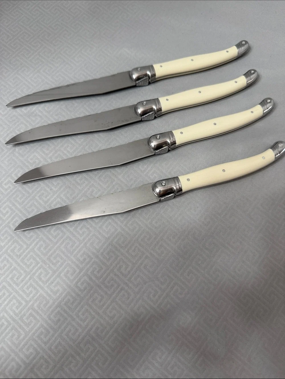 Set of 4 Geniune Laguiole Steak Knives Ivory Colored Handle Made Thiers France